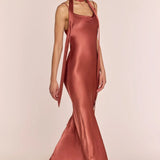 REWRITTEN Pollenca Bridesmaid Dress in Terracotta Satin